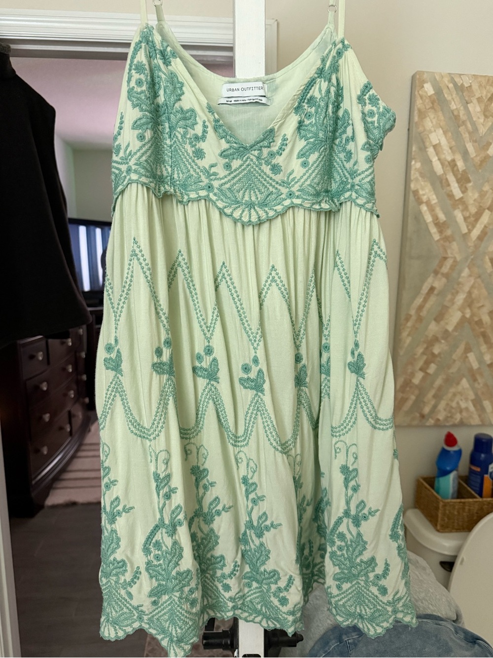Urban Outfitters Mint Green Embroidered Mini Dress